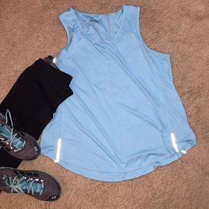 Light blue workout shirt w reflective stripe